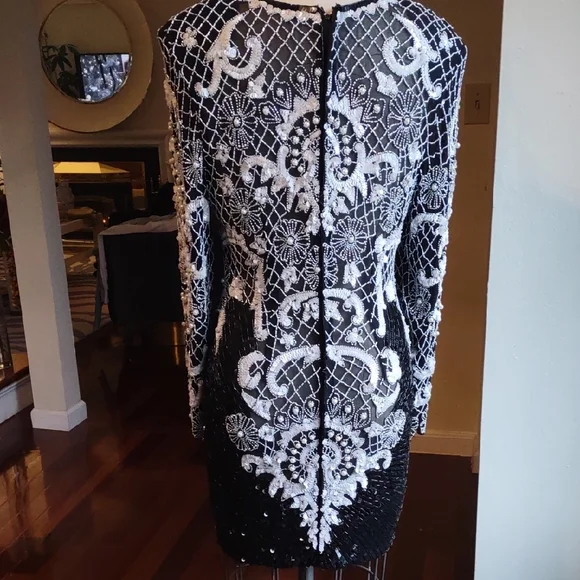 Vintage Black And White Beaded Dress. - Picture 8 of 12